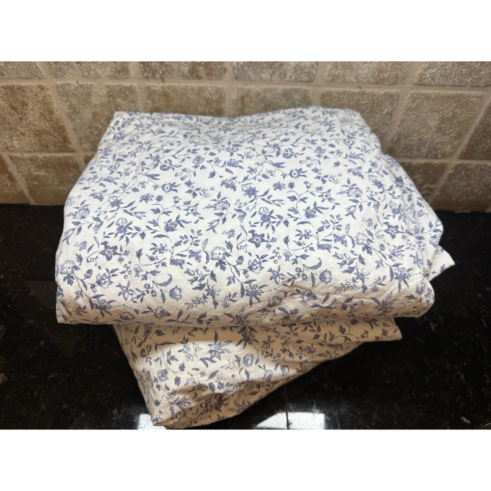 Ralph Lauren Porcelain Maisy King Size Flat Fitted Sheet Set Blue White Floral